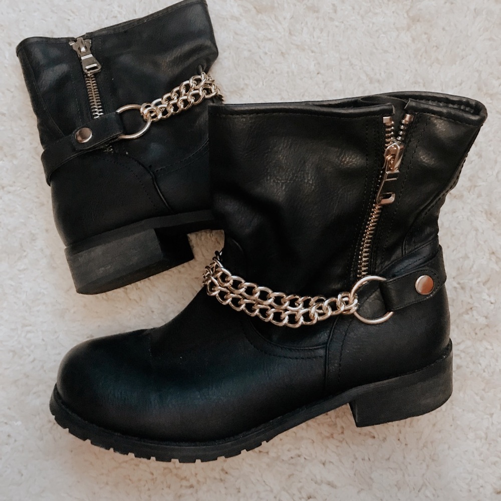 Black leather booties